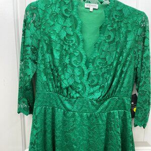 Kiyonna Top 0X Green Linden Lace Empire Waist Sexy V Neck Versatile Slimming